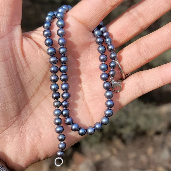 Amazing high-grade natural genuine black pearl 925 sterling silver necklace